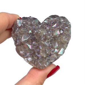 Amethyst Heart Crystal Carving Stone Aura Iridescent Druzy Titanium AB